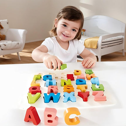 Hape Chunky Alphabet Puzzle, Wooden ABC Puzzle for Toddlers, Bright Uppercase Letter Blocks, Educational Toy for Kids 3+, Safe Non-Toxic Paint, Early Learning Puzzle for Reading & Spelling