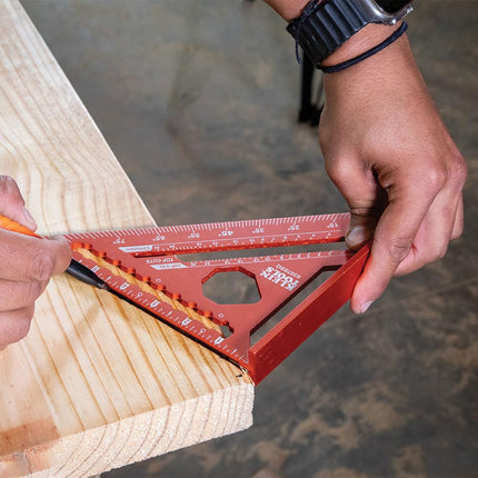 Klein Tools 9357SSQ Rafter Square, 7-Inch, Double Laser Etched Aluminum, Multi-Functional, Carpenter Measuring Layout Tool, Triangle Ruler for Woodworking