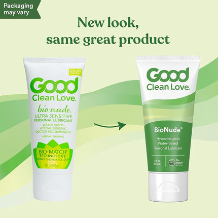 Good Clean Love BioNude Ultra Sensitive Personal Lubricant, Water-Based & Hypoallergenic Lube, Safe for Sex Toys & Condoms, Sexual Wellness Gel for Men & Women, 3 Oz
