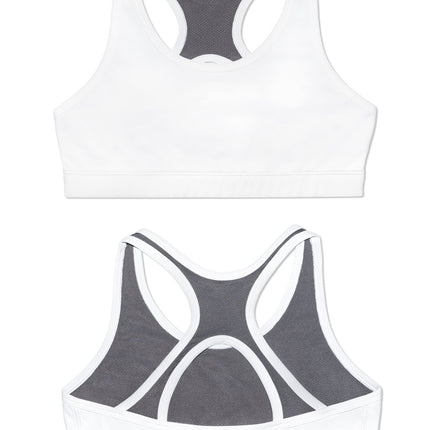 Fruit of the Loom Girls' Stay Dry Racerback Sports Bra, White/Neon Pink, X-Small