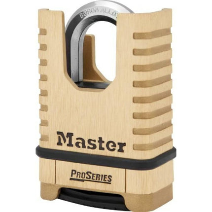 Master Lock 58mm Shrouded Combination Padlock with 4 Digit Resettable Code Solid Brass Body Boron Carbide Shackle for Locker Gate Or Storage Security