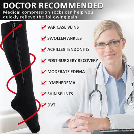 Ailaka Medical Compression Socks with Zipper for Women Men, 15-20 mmHg