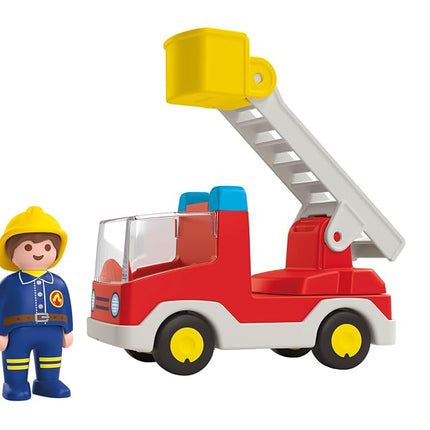 PLAYMOBIL 71683 JUNIOR: Ladder Unit Fire Truck, with extendable ladder and firefighter, sustainable toy made from plant-based plastics, gifting toy, play sets suitable for children ages 1+