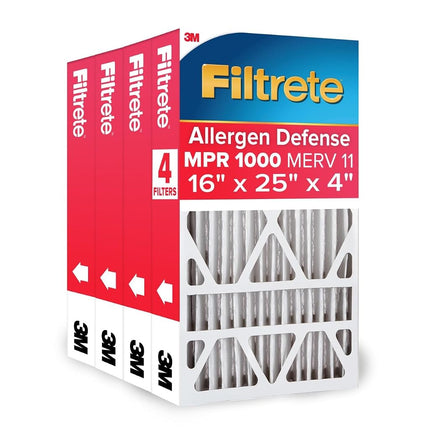 Filtrete 16x25x4 Air Filter, MPR 1000, MERV 11, Allergen Defense 12-Month, 4-Inch Air Filters, 4 Filters (15.88 in x 24.56 in x 4.31 in)