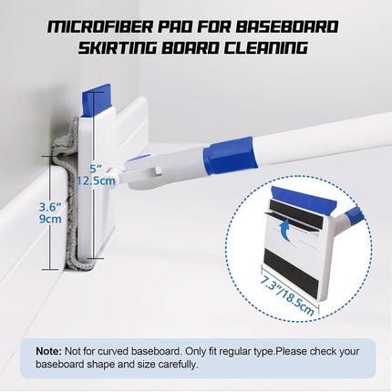Qaestfy Skirting Borad Cleaner Tool with Handle, Wall Floor Mop with Extendable Long Handle Duster for Cleaning Window, Floor, Skirting Board, Ceiling, Shower, Tub Tile, Kitchen with 6 Reusable Pads
