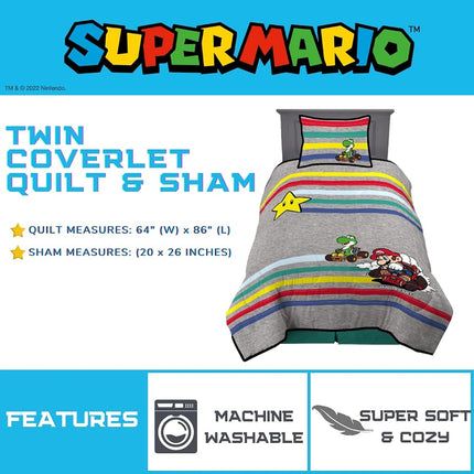 Franco Kids Quilt Set, Microfiber, Super Mario, Twin