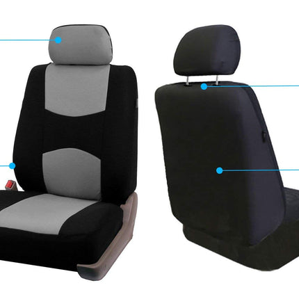 FH Group Car Seat Covers Flat Cloth Front Seats Only Gray Automotive Seat Cover, Airbag Compatible Universal Fit Interior Accessories Cars Trucks SUV Combo Steering Wheel Cover & Seat Belt Pads