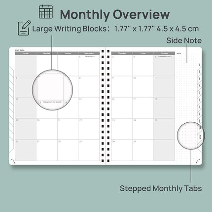 POPRUN Planner 2026-2027 (Large - 8.5'' x 10.5'') Academic Weekly Calendar (July 2026 - June 2027) with Hourly Time Slots, Monthly Tabs, 100GSM Thick Papers, Spiral Leather Cover - Brown
