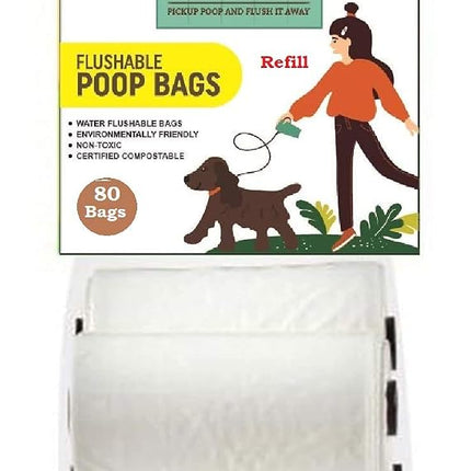 Sacs à crottes de chien Doodie Flush - Recharge – 80 sacs à déjections canines biodégradables en rouleaux - Recharge soluble dans l'eau – 100% écologique, jetable dans les toilettes, ultra épais, sacs à déjections compostables