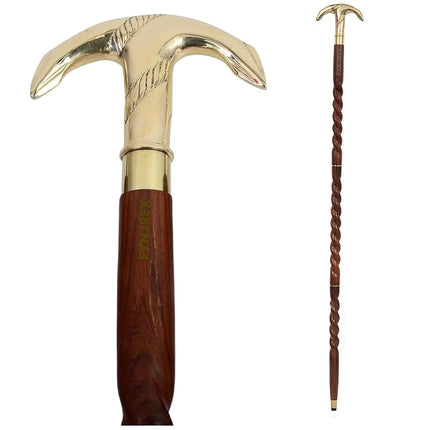 Handmade Vintage Art Walking Stick Wood & Metal Mens Walking Canes Spindle Shaft Wooden with Brass Anchor Handle Brown