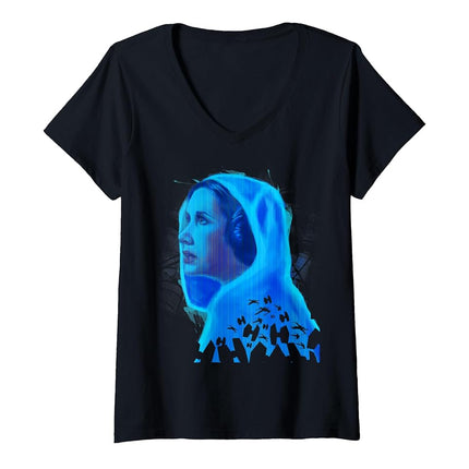 Camiseta con cuello de pico y retrato holográfico de la princesa Leia de Star Wars para mujer