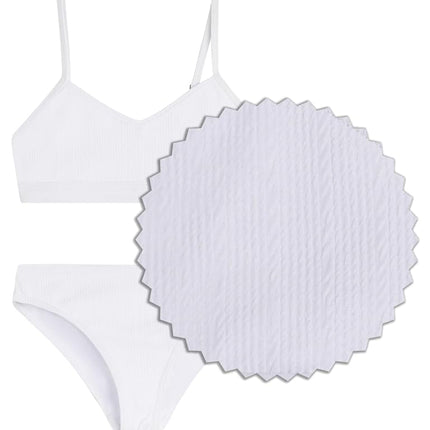 Kanu Surf Girls' Willow V-Neck Bikini Beach Sport 2-Piece Swimsuits, Ruched Solid White, 8