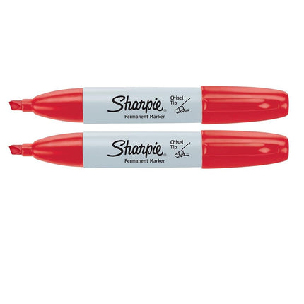 Sharpie Permanent Marker, Chisel Tip, Red, 2 Marke
