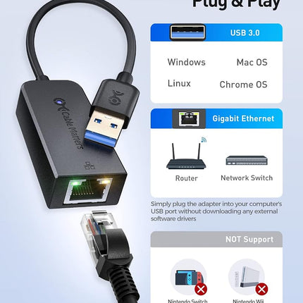 Cable Matters 2-Pack USB to Ethernet Adapter - Plug & Play with PXE MAC Address Clone Support, USB 3.0 to Gigabit Ethernet Adapter for Laptop, Supporting 10/100/1000Mbps