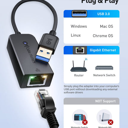 Cable Matters (paquete de 2) Adaptador USB a Ethernet - Conectar y usar con compatibilidad con clonación de dirección MAC PXE, adaptador USB 3.0 a Gigabit Ethernet para laptop, compatible con 10/100/1000Mbps