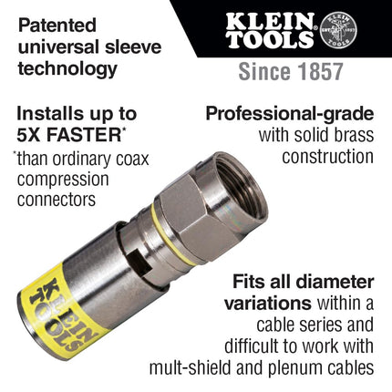 KLEIN TOOLS Universal F Compression Connectors RG6/6Q 50-Pack VDV812-612