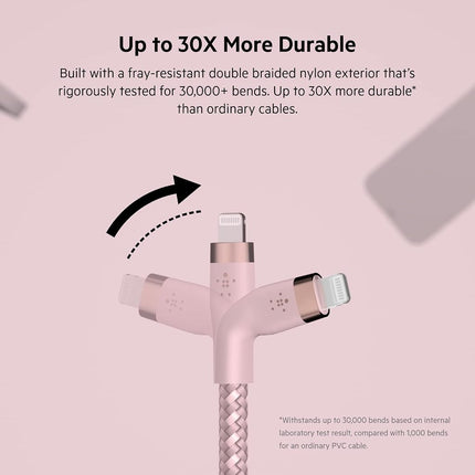 Belkin BoostCharge Pro Flex Braided USB Type C to Lightning Cable (2M/6.6ft), MFi Certified 20W Fast Charging PD Power Delivery for iPhone 14/14 Plus, 13, 12, Pro, Max, Mini, SE, iPad and More - Pink