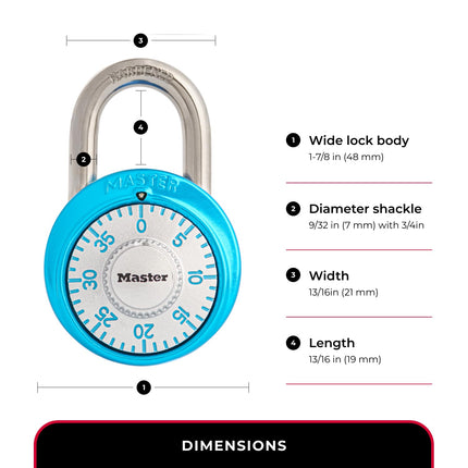 Master Lock 1561DLTBLU Locker Lock Combination Padlock, Light Blue, 1 Pack