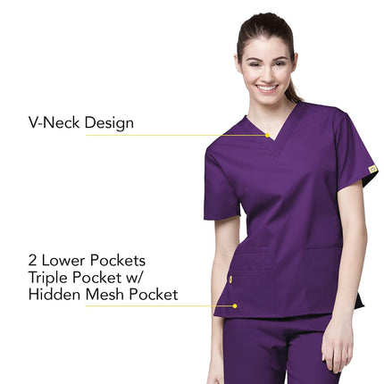 WonderWink 6016XEGP2XL Origins Women's Bravo Fit V-Neck Top, Eggplant, Extended - 2X Large