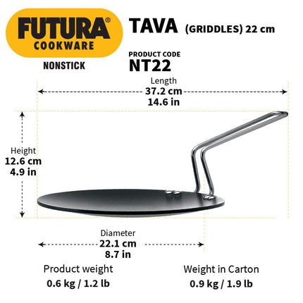 Futura Non-Stick Concave Tava Griddle 4.06mm Thick with Steel Handle, 8.5-Inch