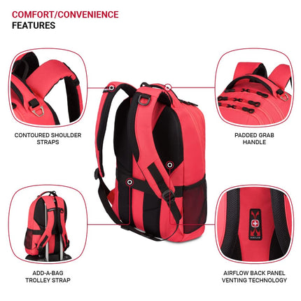 SWISSGEAR Cecil Laptop Backpack Fits up to 16-Inch Laptop, Daypack for Travel and Work, Teaberry, 18-Inch