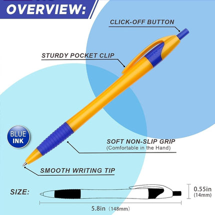 Sikao Ballpoint Pens Blue Pens 60 Pcs Grip Slim Push Pens Multipack Blue Ink Medium Tip 1.0mm Smooth Writing Ballpoint Pen School Office Box of Pens