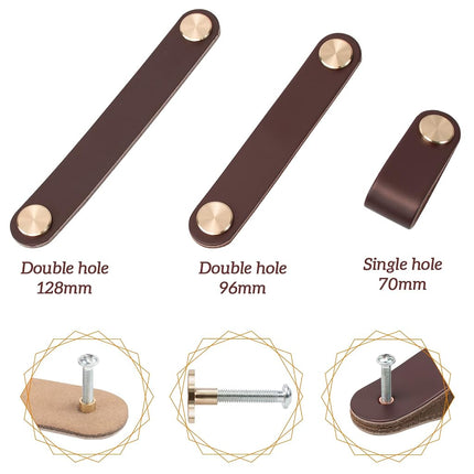 LEREATI 4 Pack Leather Drawer Pulls Black Cabinet Handles 3.7 inch Dresser Knobs Cabinet Door Handle, Leather Pulls for Dresser, Closet, Kitchen Cupboard (3.7in Hole Center, Black)