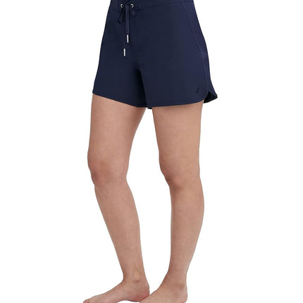 Nautica Women's Solid 4 1/2" Core Stretch Boardshort with Adjustable Waistband Cord, Deep Sea, Large