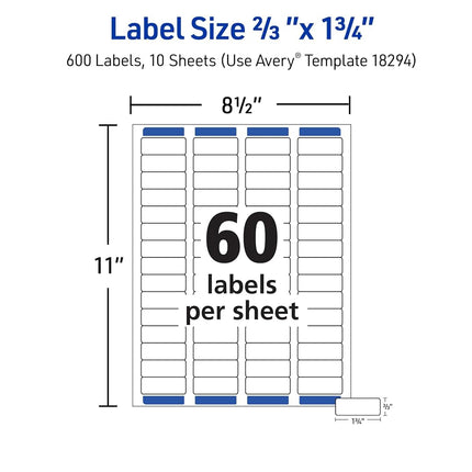 Avery Return Address Labels,Laser & Inkjet Printers,600 Labels,2/3 x 1-3/4,Permanent Adhesive, 5 Packs (18294)
