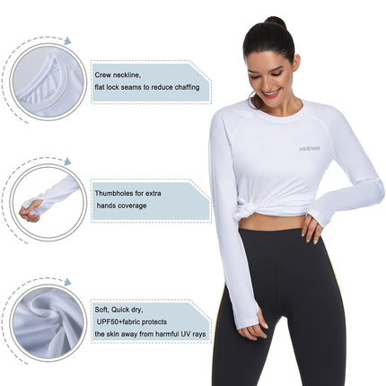 HISKYWIN Women's UPF 50+ Sun Protection Long Sleeve Outdoor Sports T-Shirt Athletic Top HF103-White-S
