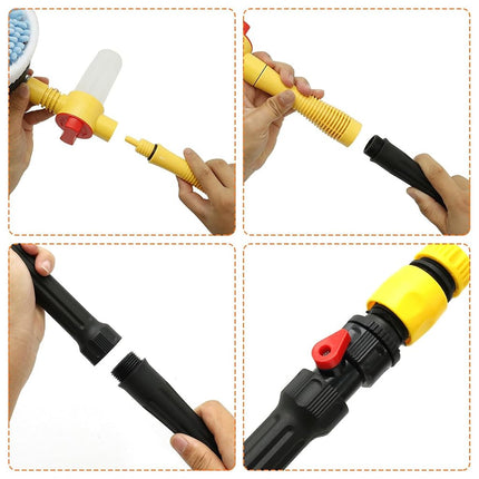 Abizarch Auto Rotating Car Wash Brush Multifunctional Car Foam Cleaning Kit with 360° Spin Head Portable Chenille Car Scrub Brush High Pressure Cleaning Tool Long Handle for Home Car(Waterless Pipe)