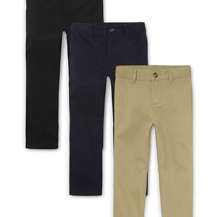 The Children's Place Boys' Stretch Chino Pants, Flax/New Navy/Black 3-Pack, 20 Husky