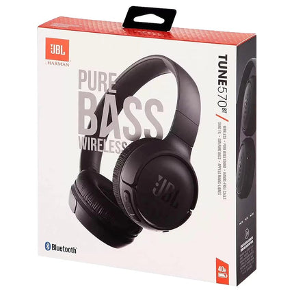 Tune 570BT On-Ear Wireless Bluetooth Headphones with Pure Bass Stereo Sound - Black with Cleaning Cloth