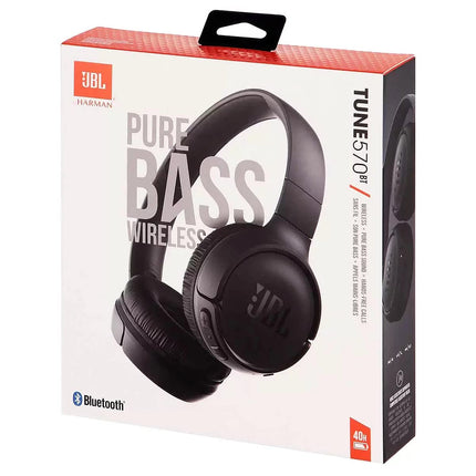 Casque supra-auriculaire sans fil Bluetooth Tune 570BT avec son stéréo Pure Bass - Noir avec chiffon de nettoyage