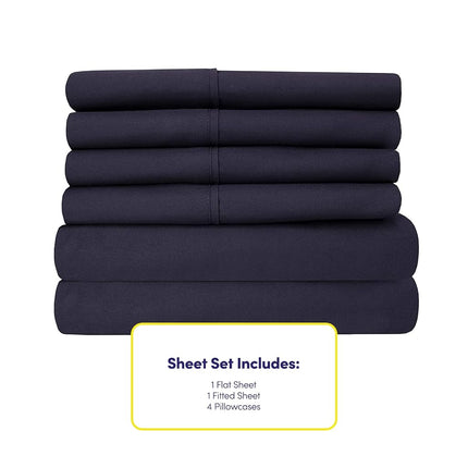 Full Size Bed Sheets - 6 Piece 1500 Supreme Collection Fine Brushed Microfiber Deep Pocket Full Sheet Set Bedding - 2 Extra Pillow Cases, Great Value, Full, Navy