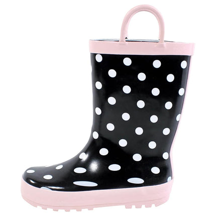 Hudson Baby Unisex Baby Rain Boots, Black Dot Pink