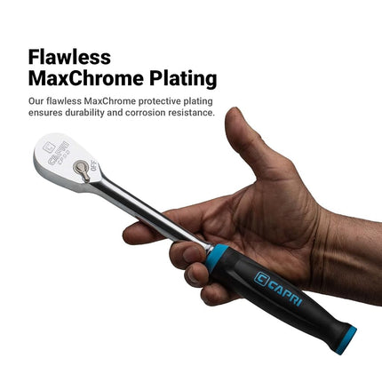 Capri Tools Fine 90-Tooth Ratchet Set, Ergonomic Soft Grip, 1/4, 3/8, 1/2 in. Drive, 3-Piece