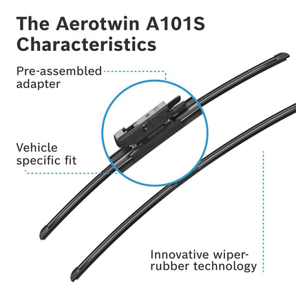 Bosch Aerotwin A 101 S - Front Windscreen Wipers - Set of 2 Replacement Blades - Comes with Pre-assembled Adapter - 2 Blades, 680mm/680mm