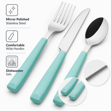 EXZACT 16pcs Cutlery Set Stainless Steel Wide Handles Serves 4 Turquoise