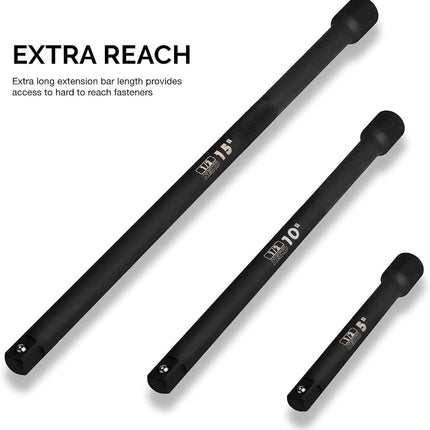 Neiko 00256A 1/2-Inch Drive Impact Extension Bar and Adapter Set, 5-Piece | Includes 5, 10, 15-Inch Extension Bars, Universal Joint, and Reducer