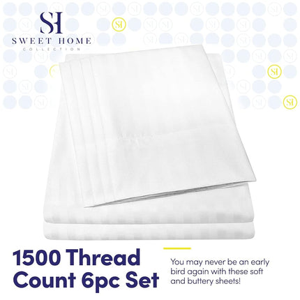 Sweet Home Collection Queen 6 Piece 1500 Supreme Collection Fine Brushed Microfiber Deep Pocket Queen Sheet Set Bedding - 2 Extra Pillow Cases, Dobby White