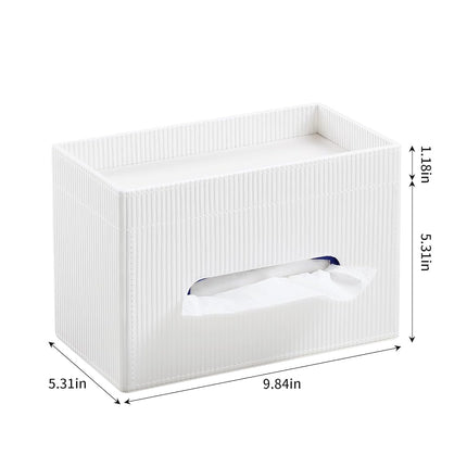 Cretkhp Rectangular Tissue Box Cover with Storage Tray, PU Leather Tissue Box Holder for Bathroom Vanity Countertop Night Stands Bedroom Office Desk, Stylish Tissue Holder Decorative Organizer (White)