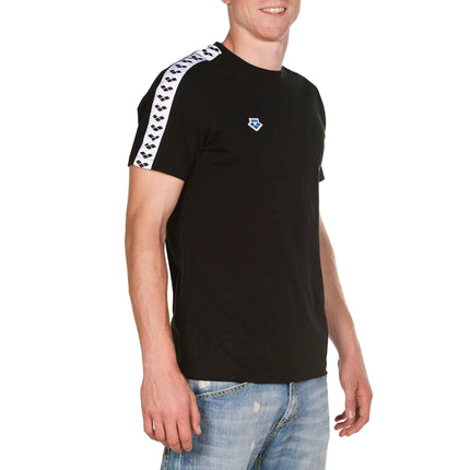 ARENA Men's Team T-Shirt 100% Cotton Slim Fit Short Sleeve Casual Athletic Wear, Black/White/Logo, X-Small