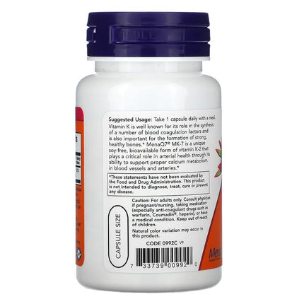 Now Foods Vitamin K-2 (MK7) Veg Capsules, 100 mcg, 60 Count, Pack of 2