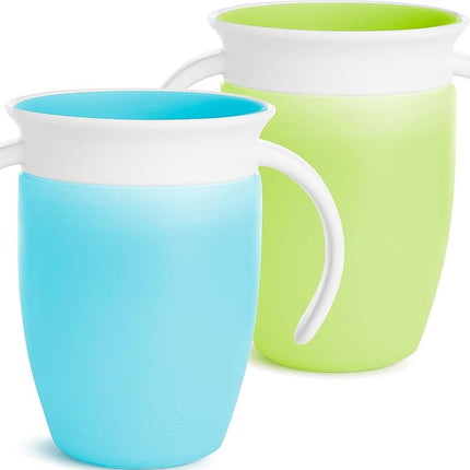 Munchkin Miracle 360 Trainer Cup, Green/Blue, 7 Ounce, 2 Count * Waterproof Labels Included to Personalise Your Little One's Cup*