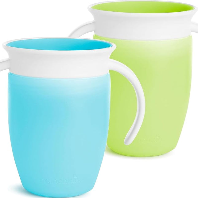 Munchkin Miracle 360 Trainer Cup, Green/Blue, 7 Ounce, 2 Count * Waterproof Labels Included to Personalise Your Little One's Cup*