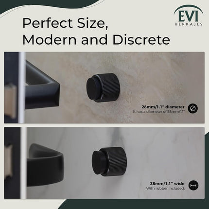 EVI Herrajes | Designer Wall Door Stop - Fluted Texture - 1.1" x 1.1" - Black Lacquered Steel - Adhesive and Screw Fastening