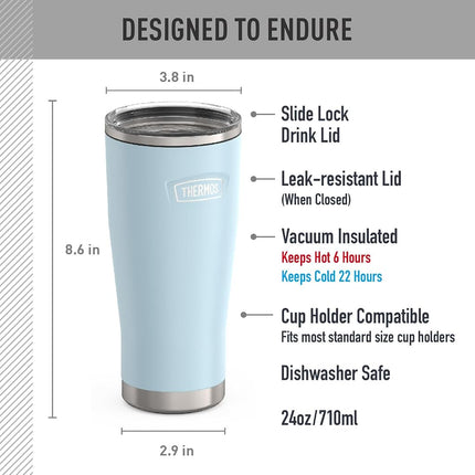 Gobelet isotherme en acier inoxydable de 24 oz Glacier avec couvercle coulissant verrouillable