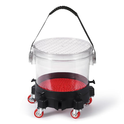 Kit de lavage de voiture de 5 gallons avec chariot à 5 roulettes, seau de 15,5 L, grilles anti-gravier, poignée en caoutchouc et couvercle, système de détail roulant d'une capacité de 136 kg pour le nettoyage automobile, robuste (transparent)