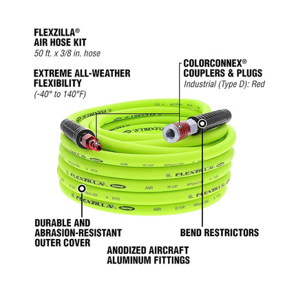 Flexzilla HFZ3850YW2-D Hoses and Valves, ZillaGreen, 3/8" (inches) x 50' (feet)